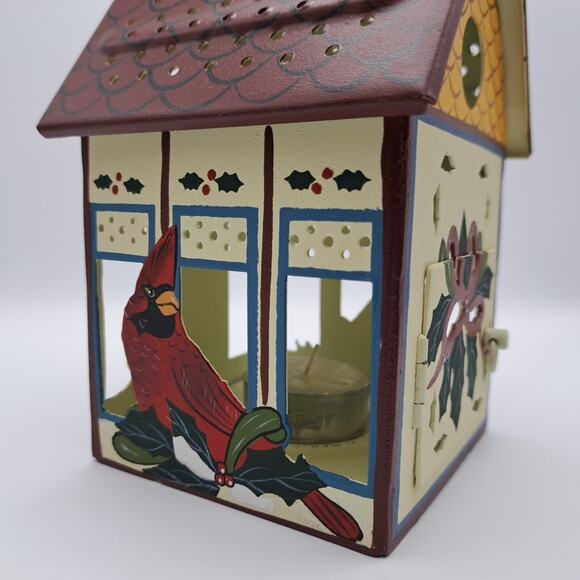 NEW Lenox Winter Greetings Metal Birdhouse Tea Light Candle Holder Cardinal Bird - Picture 8 of 11